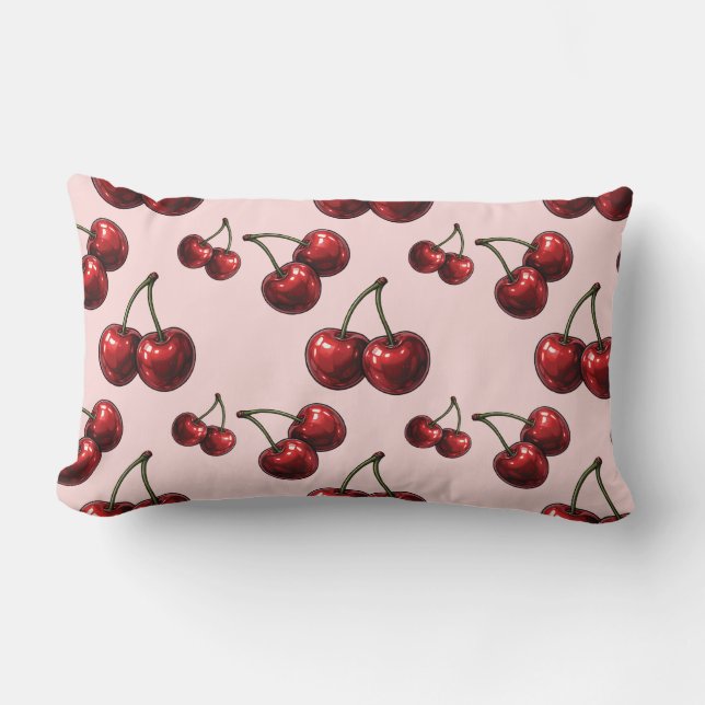 Coussin Rectangle Cerises Rouges Brillantes Rétro Glam Rose (Recto)
