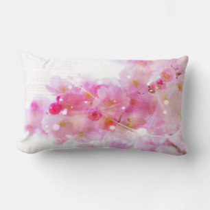 Coussin Rectangle Cerisier japonais aux fleurs rose pastel