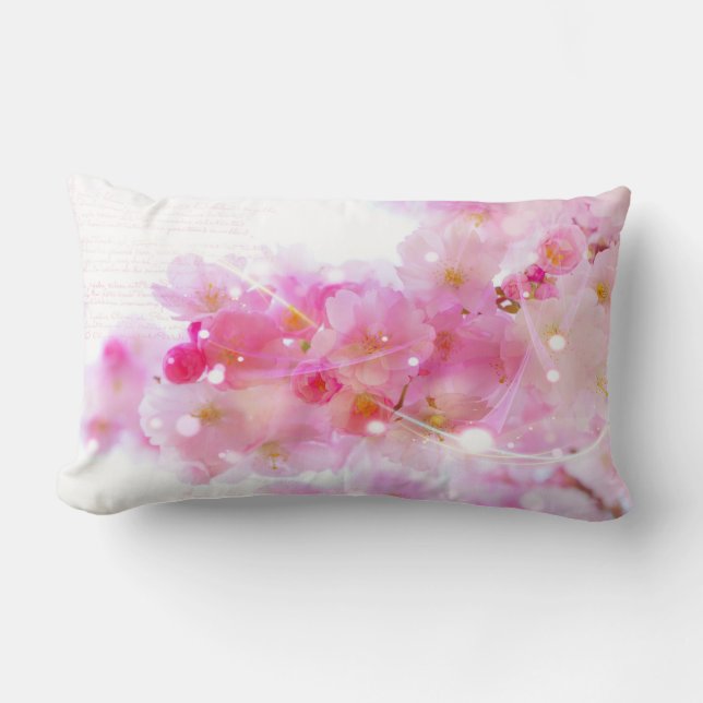 Coussin Rectangle Cerisier Japonais avec Fleurs Rose Pastel (Recto)