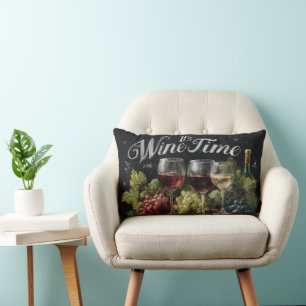 Coussin Rectangle "C'est l'heure du vin" Rustic Chalkboard Art