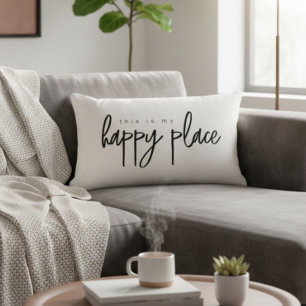 Coussin Rectangle C'est mon endroit heureux Typographie moderne Simp