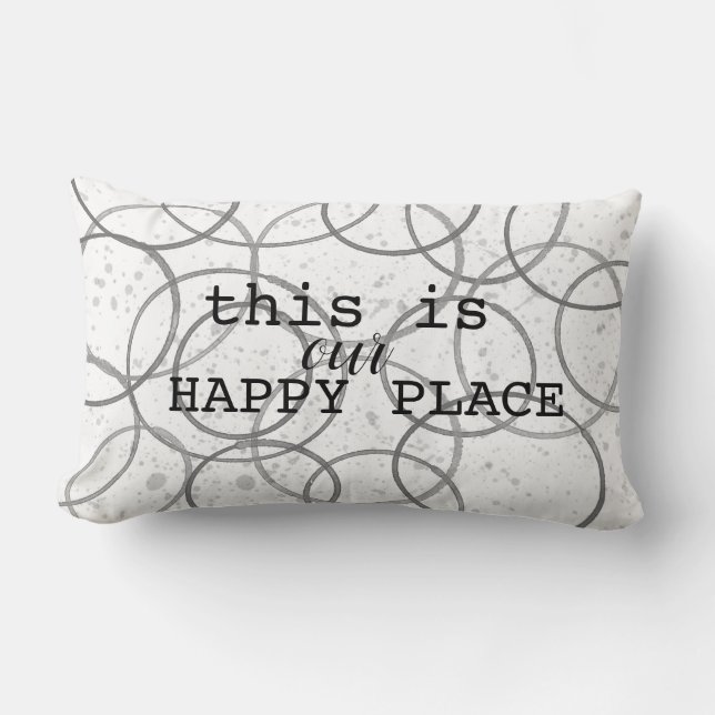Coussin Rectangle c'est notre joyeux endroit gris et blanc art moder (Recto)