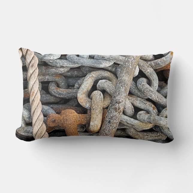 COUSSIN RECTANGLE CHAÎNE DE PÊCHE MARITIME ET ROPE (Recto)