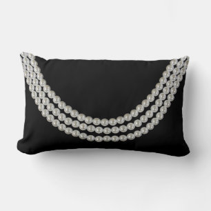 Coussin Rectangle chaîne de perles blanches sur noir