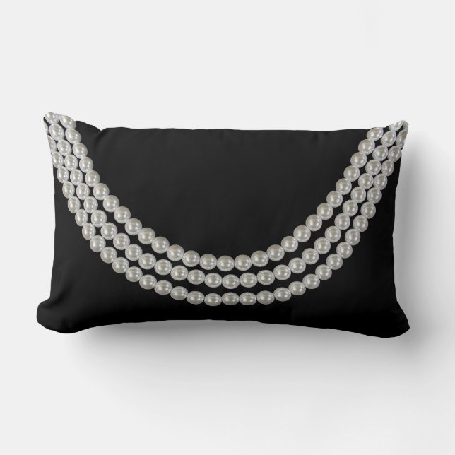 Coussin Rectangle chaîne de perles blanches sur noir (Recto)