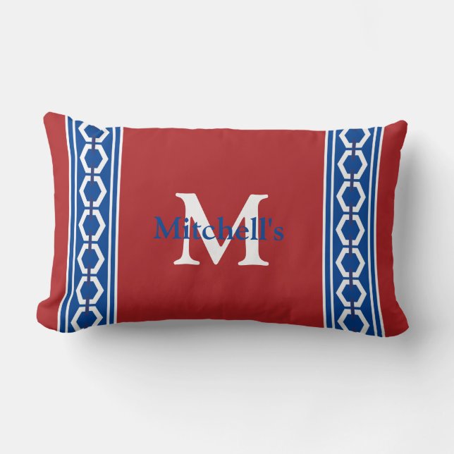 Coussin Rectangle Chaîne hexagonale Monogramme nautique côtier moder (Recto)