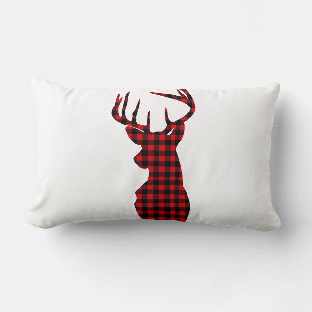 Coussin Rectangle chalet de campagne rouge plaid buffalo Noël cerf (Recto)