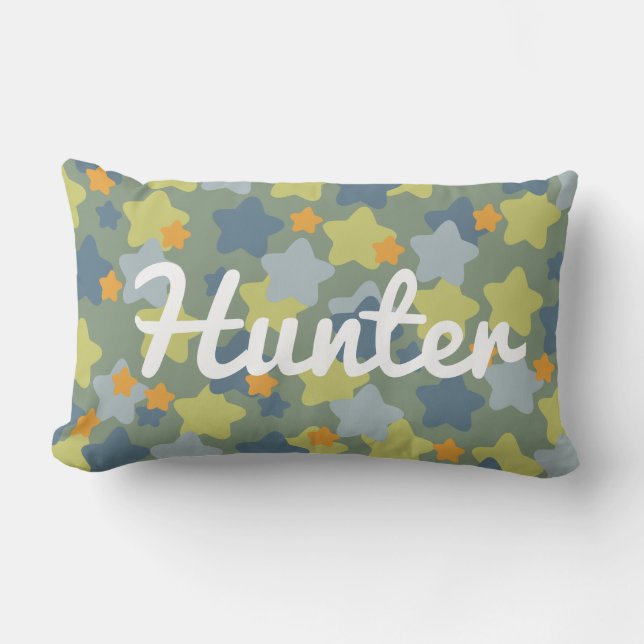 Coussin Rectangle Chambre cool Blue et Green Star Camo Boys (Recto)