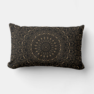 Coussin Rectangle Chameau sur Médaillon kaléidoscope Mandala noir