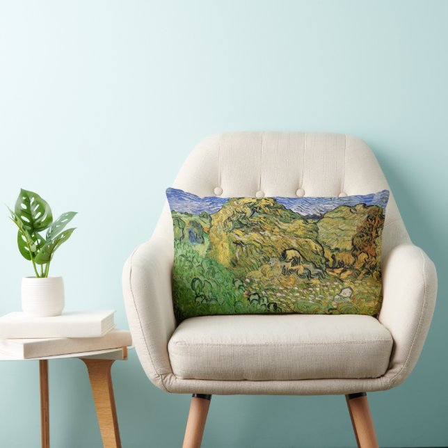 Coussin Rectangle Champ avec piles de blé par Vincent van Gogh (Chaise)