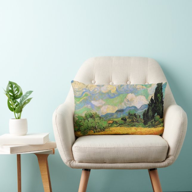 Coussin Rectangle Champ de blé avec cyprès de Van Gogh à Haute Galli (Chaise)
