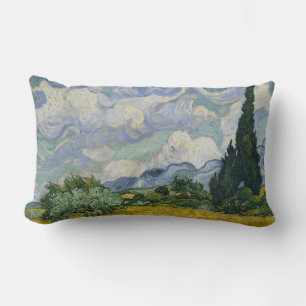 Coussin Rectangle Champ de blé avec cyprès, peinture à l'huile, Van