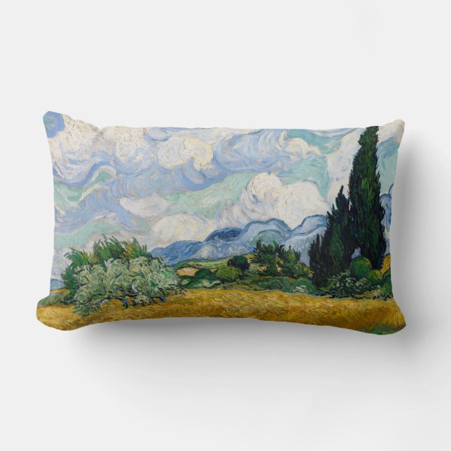 Coussin Rectangle Champ de blé réversible Van Gogh avec Cyprès (Recto)