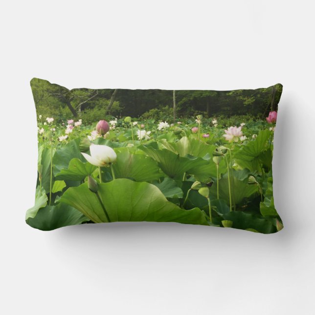 Coussin Rectangle Champ de fleurs de Lotus Jardin d'été (Recto)