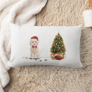 Coussin Rectangle Champagne Cockapoo Drôle chien de Noël avec arbre
