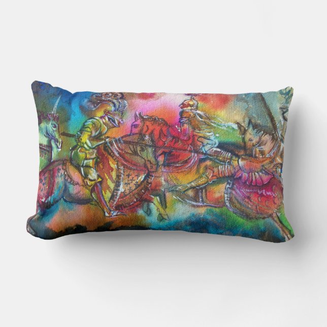 COUSSIN RECTANGLE CHANSON DE ROLAND/ COMBAT DES CHEVALIERS EN TOURNO (Recto)