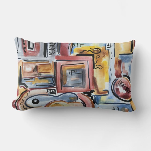 Coussin Rectangle Chant Dans La Cuisine Peinte À La Main Art Abstrai (Recto)