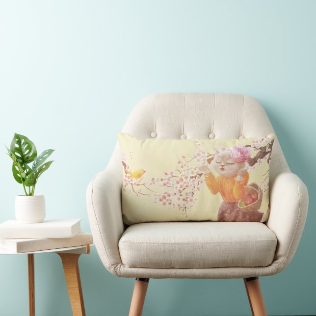 Coussin Rectangle Chanter Chat avec panier à fleurs (Chaise)