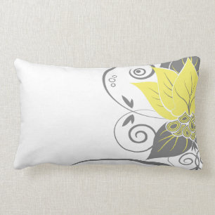 Coussin Rectangle Charbon de bois jaune floral abstrait du filet