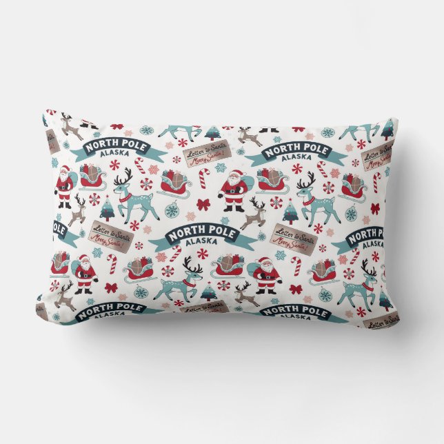 Coussin Rectangle Charme de Noël du Pôle Nord - Père Noël Sleigh (Recto)