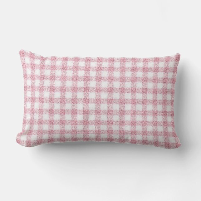 Coussin Rectangle Charme Gingham Rose et Blanc Velouté (Recto)