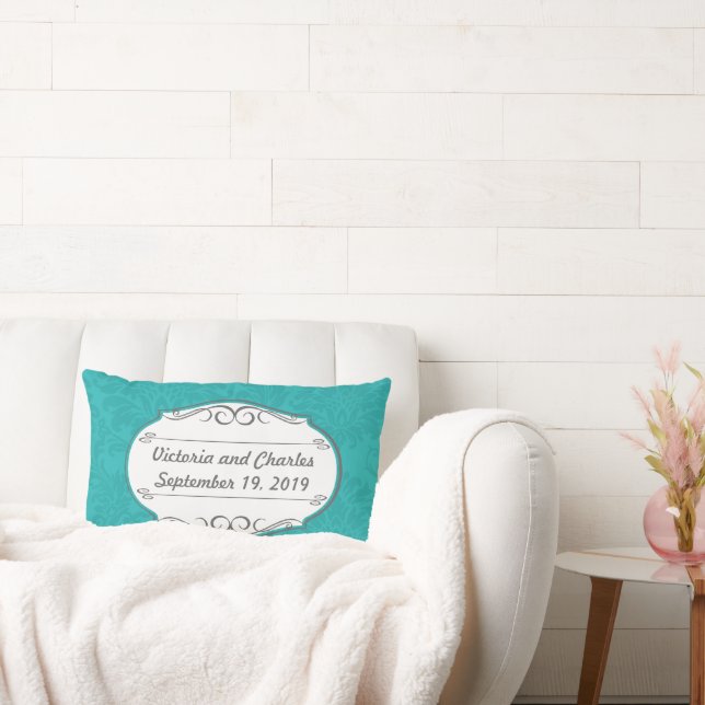 Coussin Rectangle Chartreuse moderne Turquoise Mariage damassé (Canapé)