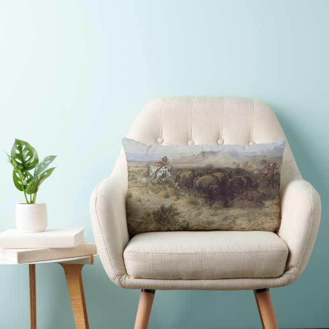 Coussin Rectangle Chasse aux bisons n° 26 par CM Russell, Indiens d' (Chaise)
