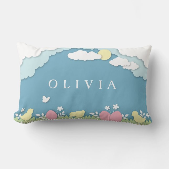 Coussin Rectangle Chasse aux oeufs de Pâques, vacances de printemps  (Recto)