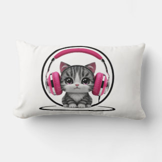 Coussin Rectangle Chat avec casque