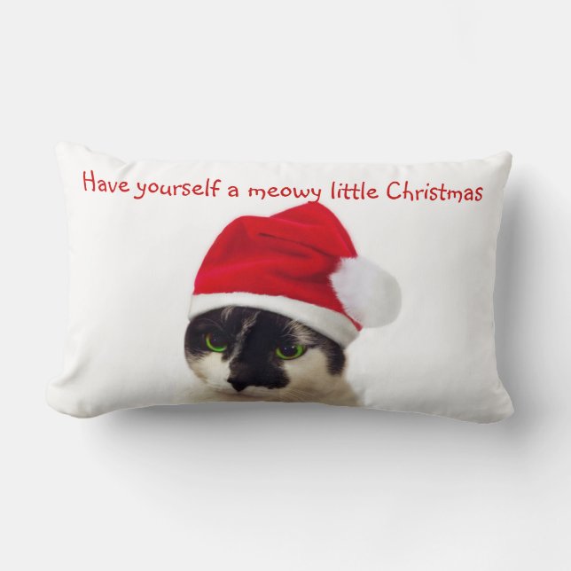 Coussin Rectangle Chat avec Casquette Père Noël (Recto)