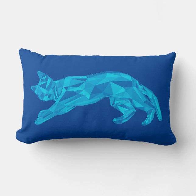 Coussin Rectangle Chat bleu étalé en lowpoly (Recto)