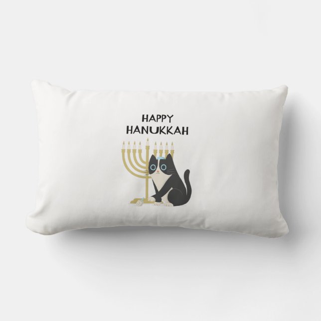 Coussin Rectangle chat célébrant hanoukka et jouant avec un rêve (Recto)