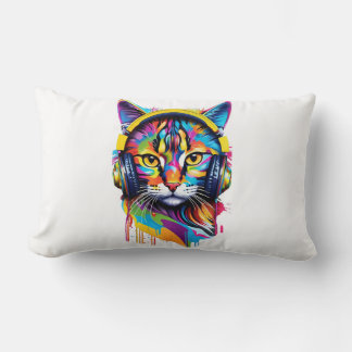 Coussin Rectangle Chat dans les écouteurs