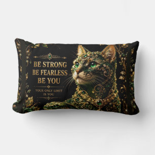 Coussin Rectangle Chat Doré Yeux Verts Élégant Art