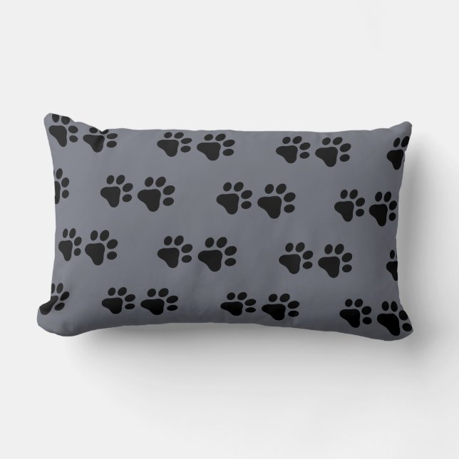 Coussin Rectangle Chat / empreintes de pattes de chien - fond gris (Recto)
