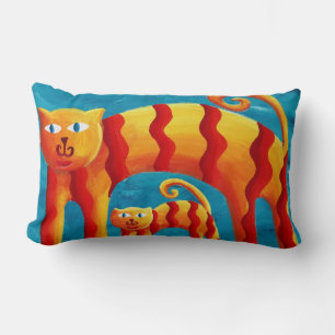 Coussin Rectangle Chat et chaton rayé couleur Whimsical