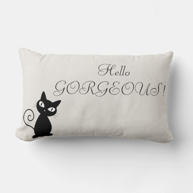 Coussin Rectangle Chat noir fantaisiste et scintillant - Bonjour Mag (Recto)