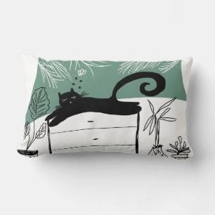 Coussin Rectangle Chat Noir Plante Jungle Détente