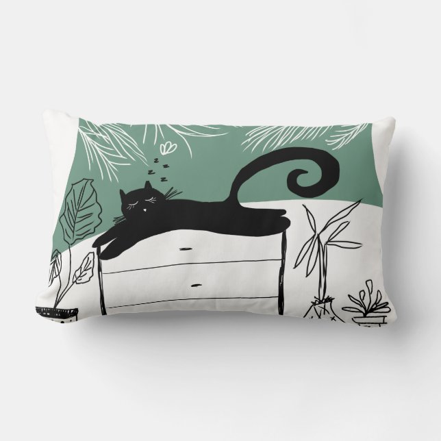 Coussin Rectangle Chat Noir Plante Jungle Détente (Recto)