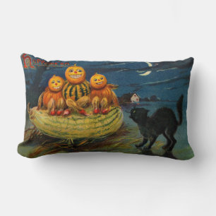 Coussin Rectangle Chat noir vintage Halloween Citrouille