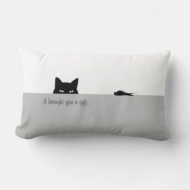 Coussin Rectangle Chat Sournois Je vous ai apporté un Cadeau (Recto)