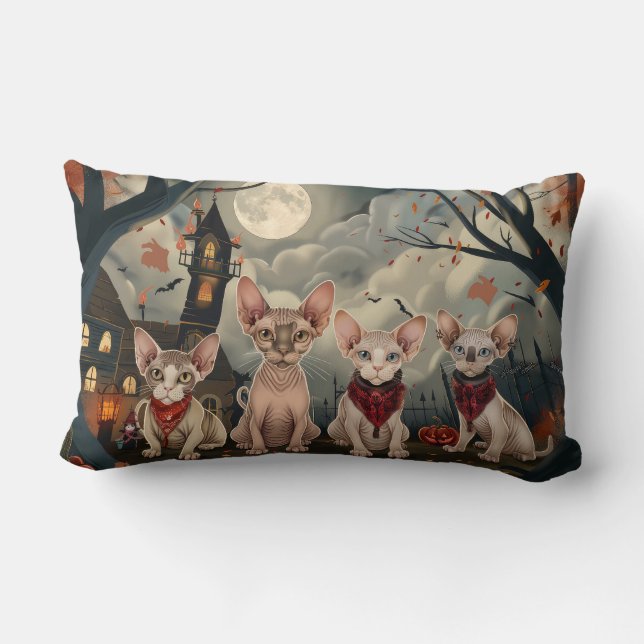 Coussin Rectangle Chat Sphynx Halloween Ensorcelant (Verso)