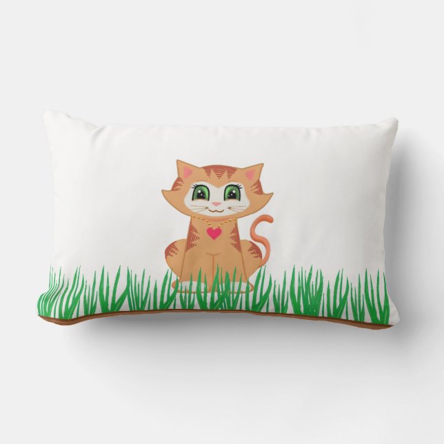 Coussin Rectangle Chat tigré & plante (Recto)