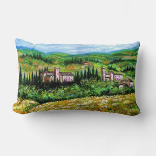COUSSIN RECTANGLE CHÂTEAUX EN CHIANTI PAYSAGE, CHAMPS DE FLEURS JAUN