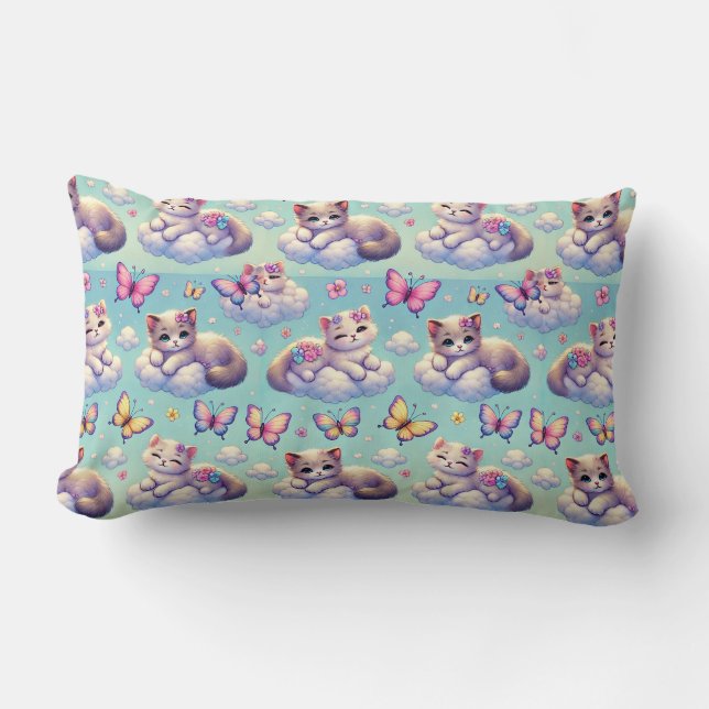 Coussin Rectangle Chatons adorables et papillons (Recto)