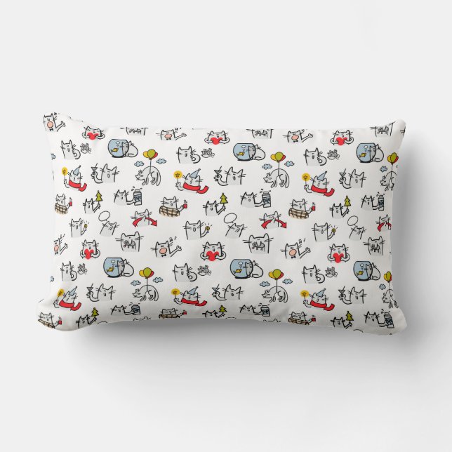 Coussin Rectangle Chats amusants, lait et magie. (Recto)