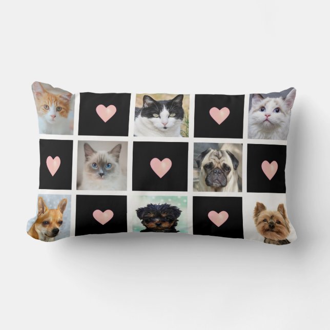Coussin Rectangle Chats & Chiens Photos personnalisées avec Coeur su (Recto)