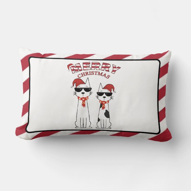 Coussin Rectangle Chats cools rayés Joyeux Noël (Recto)
