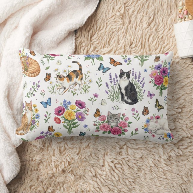 Coussin Rectangle Chats de jardin aquarelle fantaisiste décoratifs (Couverture)