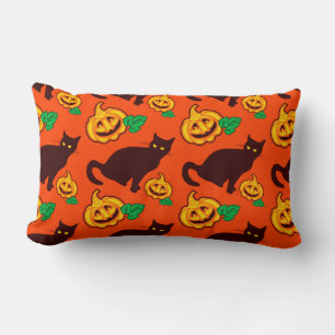 Coussin Rectangle Chats d'Halloween et citrouilles. Conception sur d